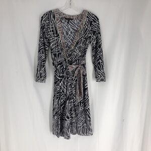 BCBG Max Azria Black White Wrap Dress, Size S